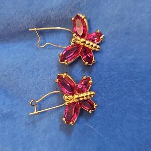 Pink Gemstone Butterfly Drop Women's Earrings With 14-karat Gold Setting.
